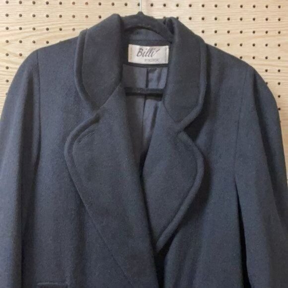 Billi Black Collared Long Sleeve Long Trench/ Winter Coat 100% Pure Wool - Picture 2 of 8